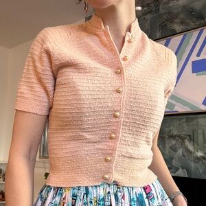 Vintage Kimberly Pink Button-Up Sweater Top